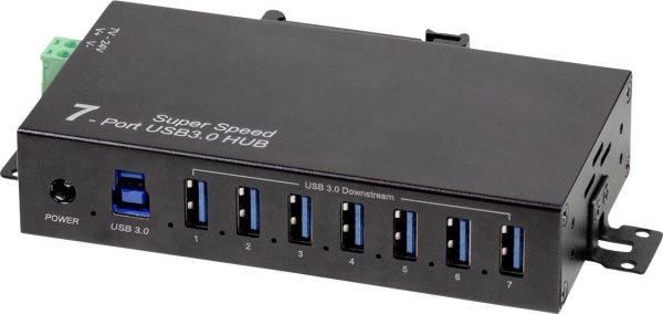 LogiLink UA0444 USB-Hub 7 Portów USB-A USB 3.0 5 GBit/s do zastosowań przemysłowych, metalowa obudowa, montaż ścienny cz