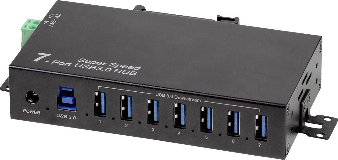 LogiLink UA0444 USB-Hub 7 Portów USB-A USB 3.0 5 GBit/s do zastosowań przemysłowych, metalowa obudowa, montaż ścienny cz - obrazek 1