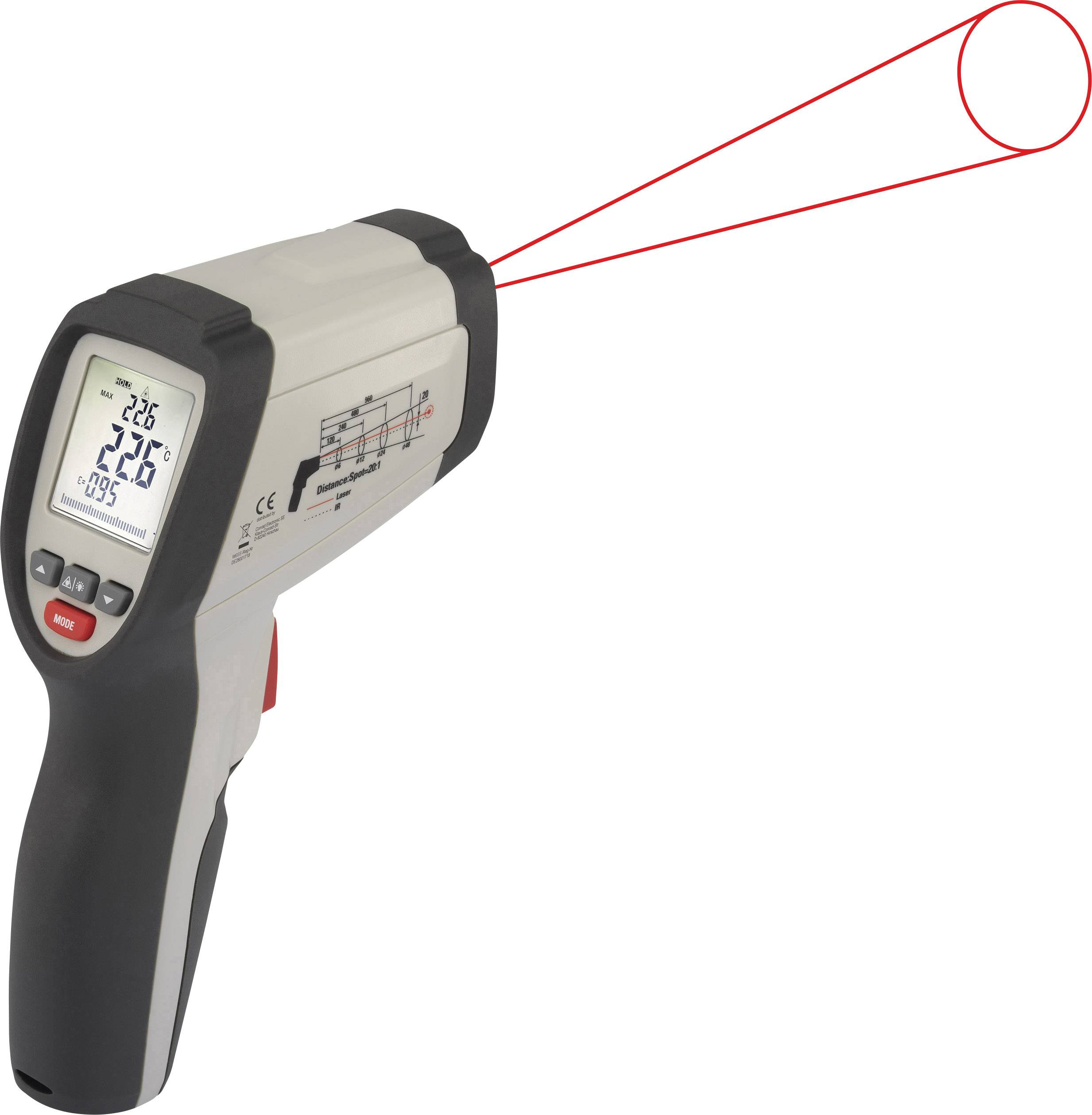 VOLTCRAFT IR 800-20C Pirometr Optyka 20:1 -40 - +800 °C Termometr bezdotykowy - obrazek 1