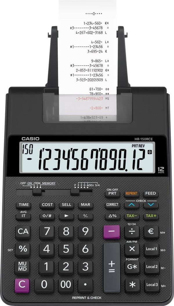 Casio HR 150 RCE Kalkulator stacjonarny drukujący czarny Wyświetlacz: 12 bateryjne, z sieci elektrycznej (opcjonalnie) ( Casio HR 150 RCE Kalkulator stacjonarny drukujący czarny Wyświetlacz: 12 bateryjne, z sieci elektrycznej (opcjonalnie) (