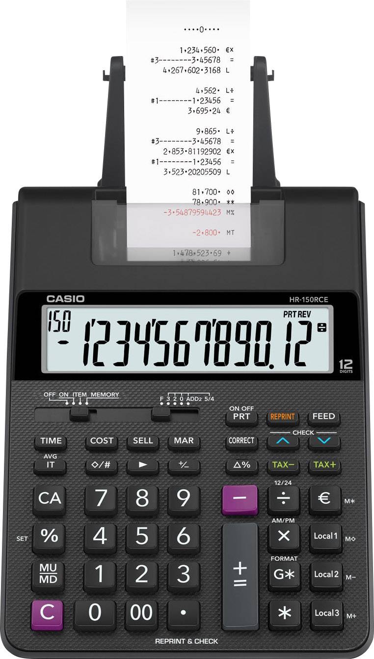 Casio HR 150 RCE Kalkulator stacjonarny drukujący czarny Wyświetlacz: 12 bateryjne, z sieci elektrycznej (opcjonalnie) ( - obrazek 1