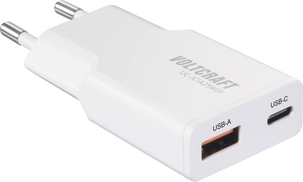 VOLTCRAFT UC-1C1A25W01 Ładowarka USB 25 W 1x USB-A, 1x USB-C® Fast Charge, Power Delivery 3.0 biały GaN