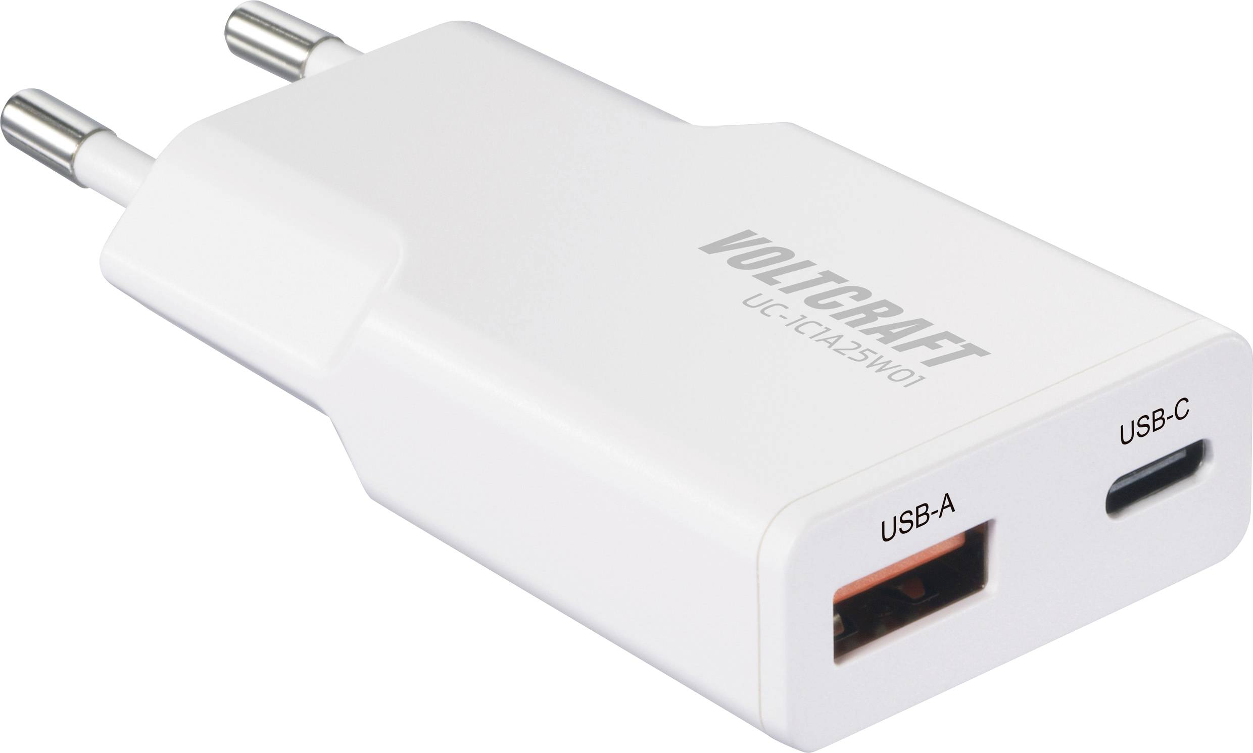 VOLTCRAFT UC-1C1A25W01 Ładowarka USB 25 W 1x USB-A, 1x USB-C® Fast Charge, Power Delivery 3.0 biały GaN - obrazek 1