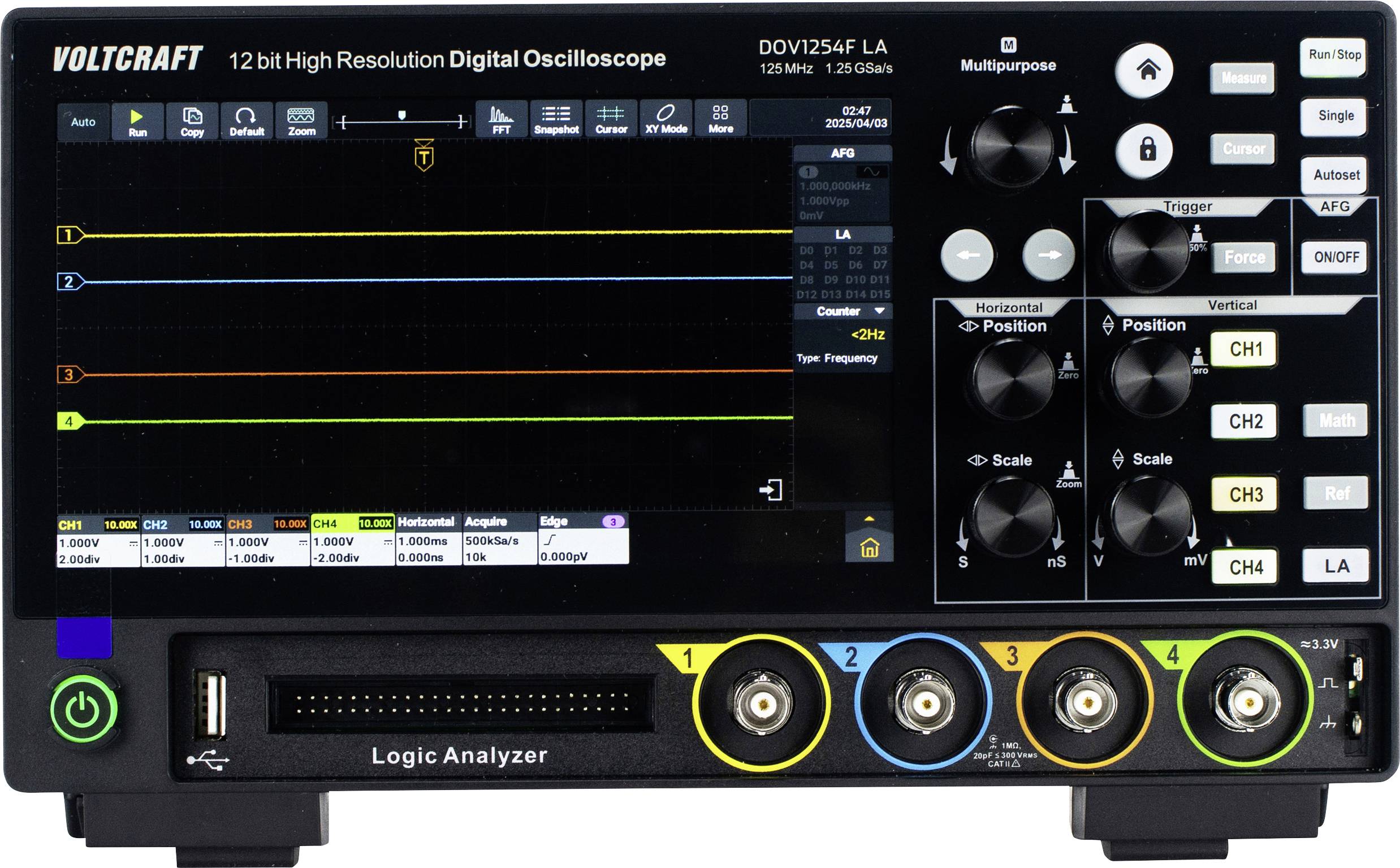 Oscyloskop cyfrowy VOLTCRAFT DOV1254F LA 125 MHz 1.25 GSa/s Kalibracja (DAkkS) - obrazek 1