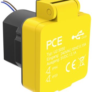 PCE U25050 Gniazdo natynkowe z wyjściem ładowania USB IP54 żółty PCE U25050 Gniazdo natynkowe z wyjściem ładowania USB IP54 żółty
