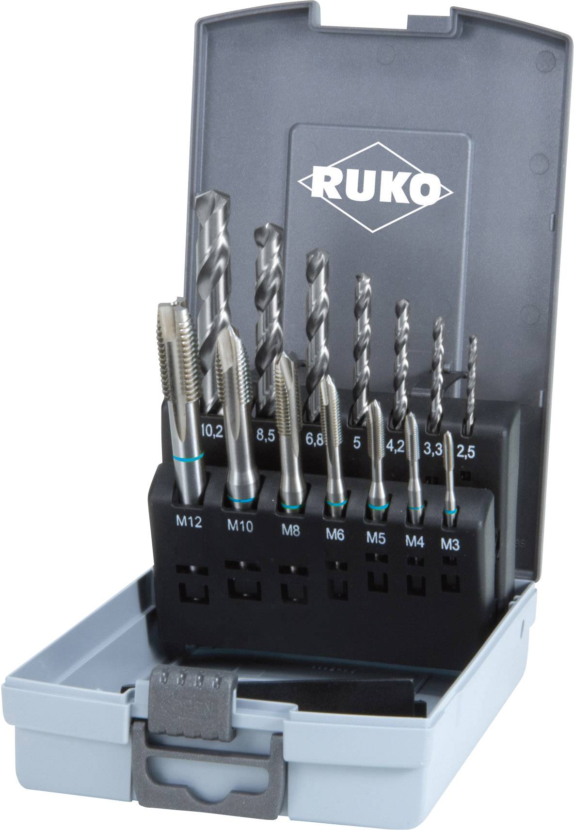 RUKO 245048RO Komplet gwintowników maszynowych 14 szt. metryczny M3, M4, M5, M6, M8, M10, M12 Cięcie prawostronne DIN 37 - obrazek 1