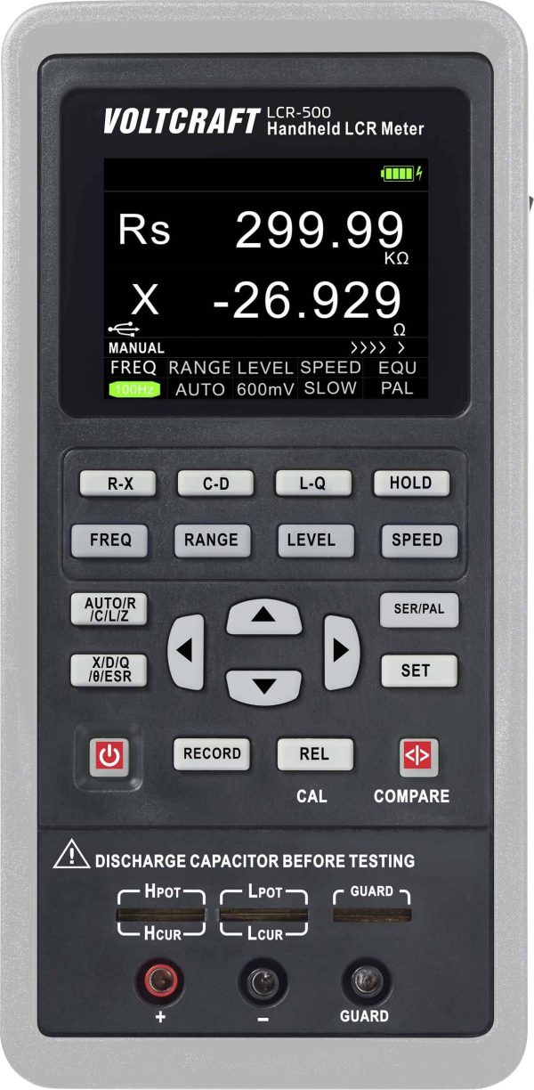 VOLTCRAFT LCR-500 Mostek pomiarowy LCR Kalibracja (DAkkS) cyfrowy rejestrator danych CAT I Wyświetlane liczby: 40000