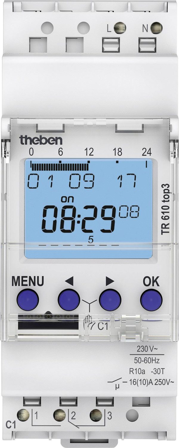 Theben 6100130 Przekaźnik czasowy do montażu na szynie nośnej TR610 top3 230 V/AC z programatorem tygodniowym