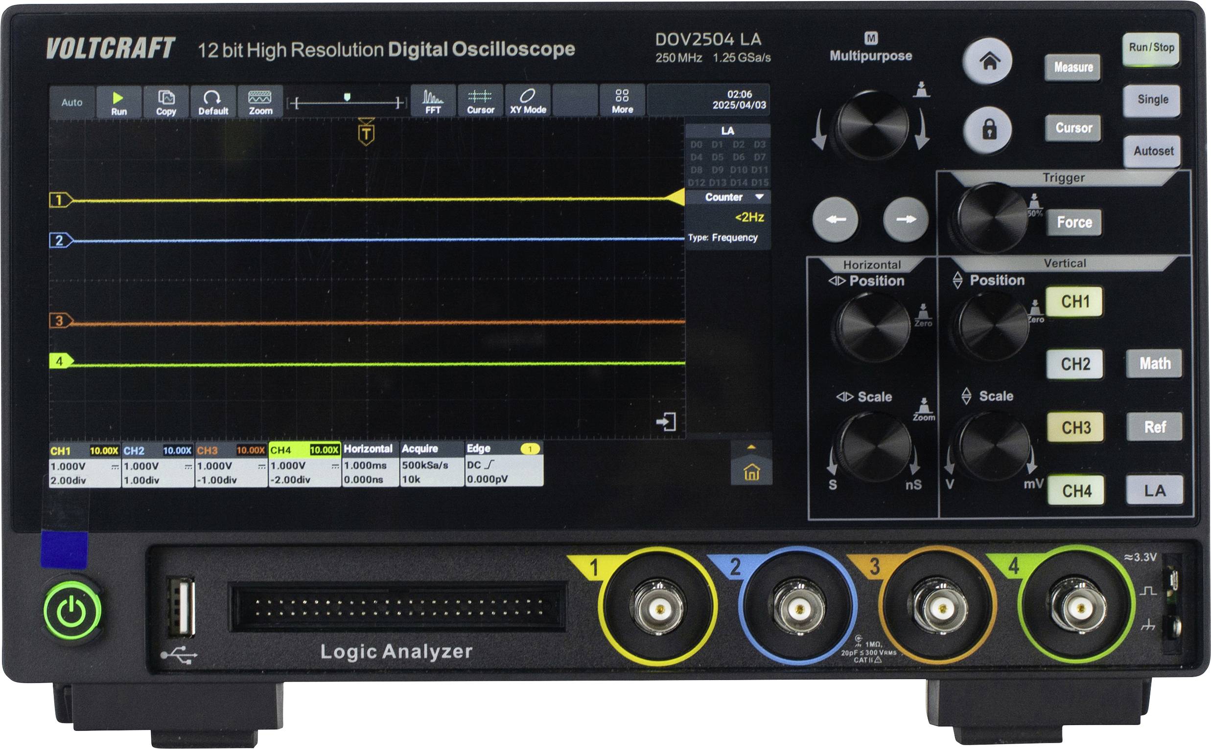 Oscyloskop cyfrowy VOLTCRAFT DOV2504 LA 250 MHz 1.25 GSa/s Kalibracja (DAkkS) - obrazek 1