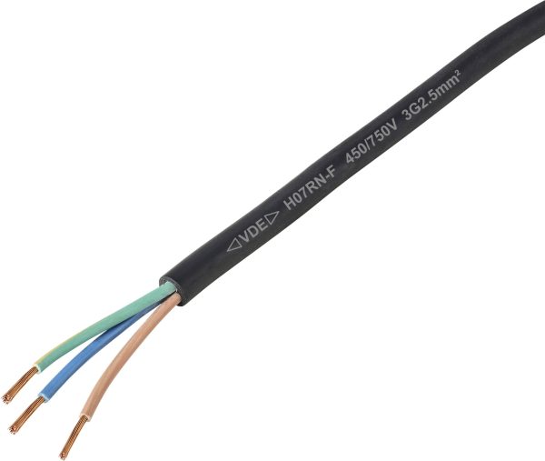 Przewód z gumowym płaszczem TRU COMPONENTS TC-11594940, 3 x 2.5 mm², Linka, Produkty w metrach bieżących, czarny