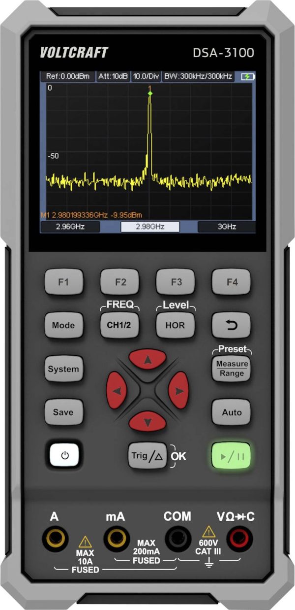 Oscyloskop ręczny VOLTCRAFT DSA-3100 100 MHz 500 MSa/s Kalibracja (DAkkS)