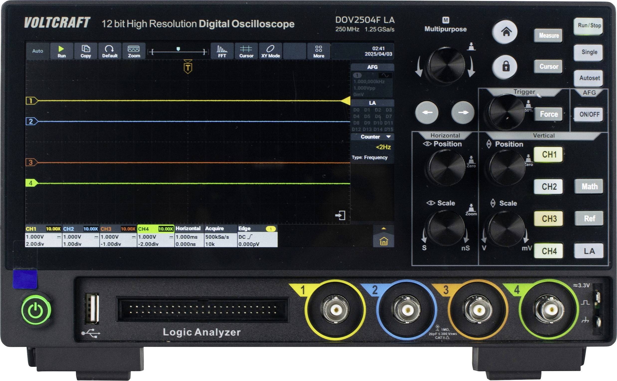 Oscyloskop cyfrowy VOLTCRAFT DOV2504F LA 250 MHz 1.25 GSa/s Kalibracja (ISO) - obrazek 1