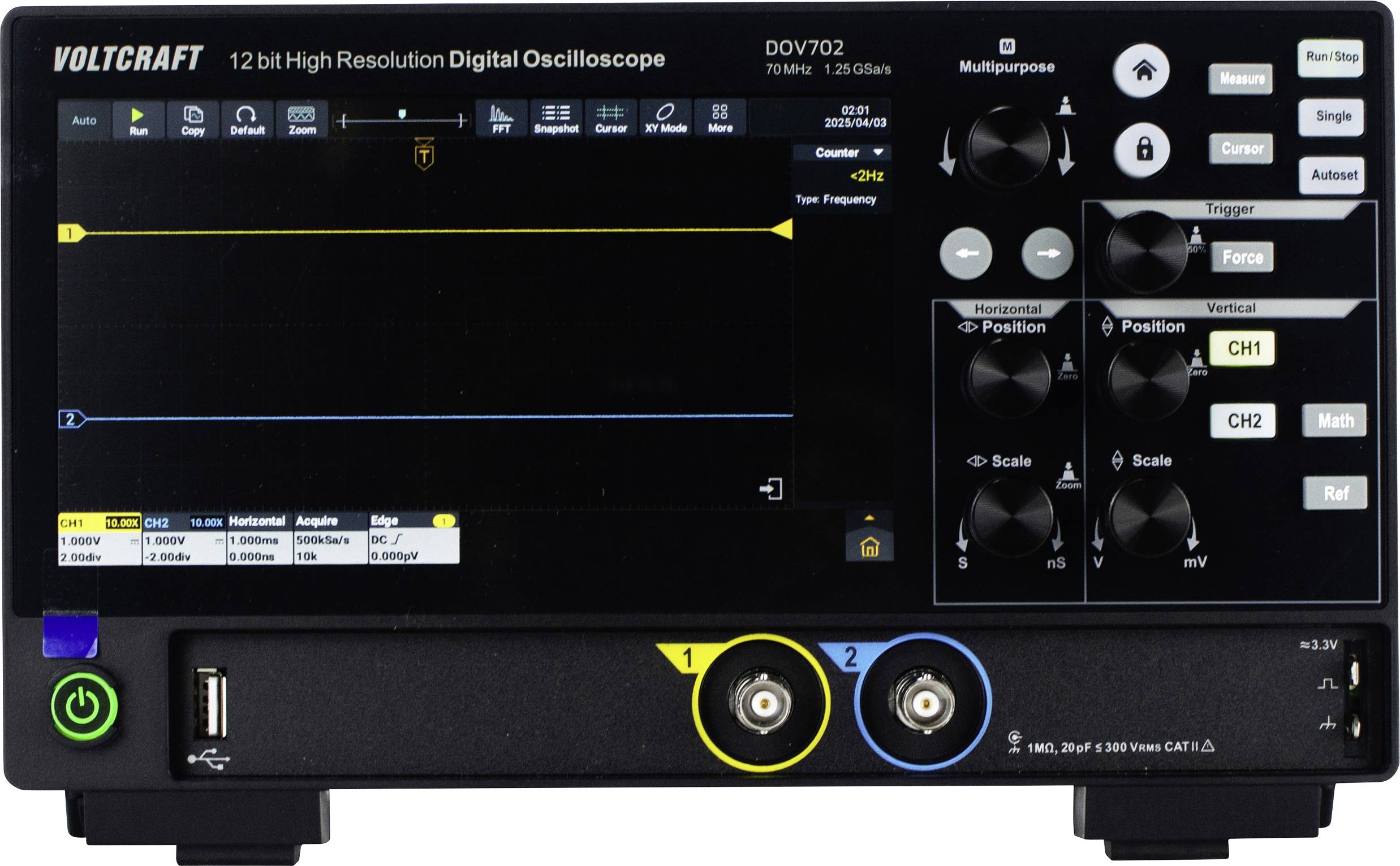 Oscyloskop cyfrowy VOLTCRAFT DOV702 70 MHz 1.25 GSa/s Kalibracja (DAkkS) - obrazek 1