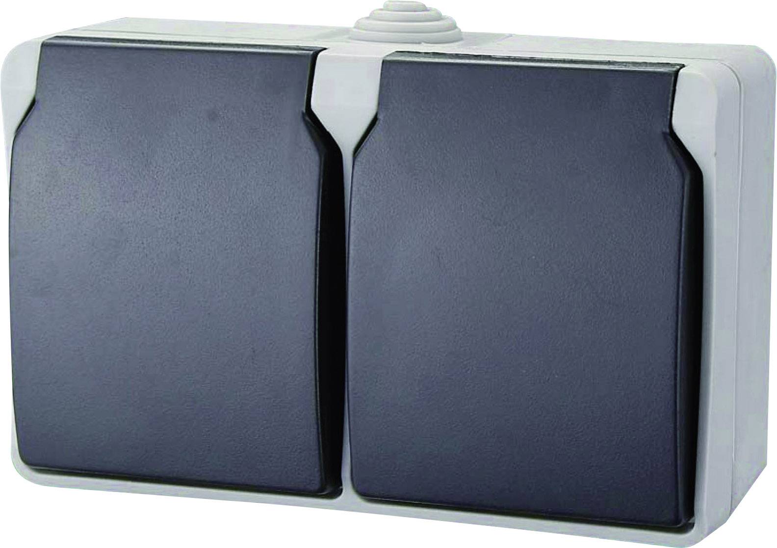 GAO 9872 Osprzęt elektroinstalacyjny do pomieszczeń wilgotnych Gniazdo elektryczne podwójne Standard szary - obrazek 1