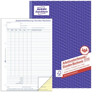 Formularz godzinowy Avery-Zweckform Arbeitszeiterfassung / Stunden-Nachweis 1773 1773, 1 szt. Formularz godzinowy Avery-Zweckform Arbeitszeiterfassung / Stunden-Nachweis 1773 1773, 1 szt.