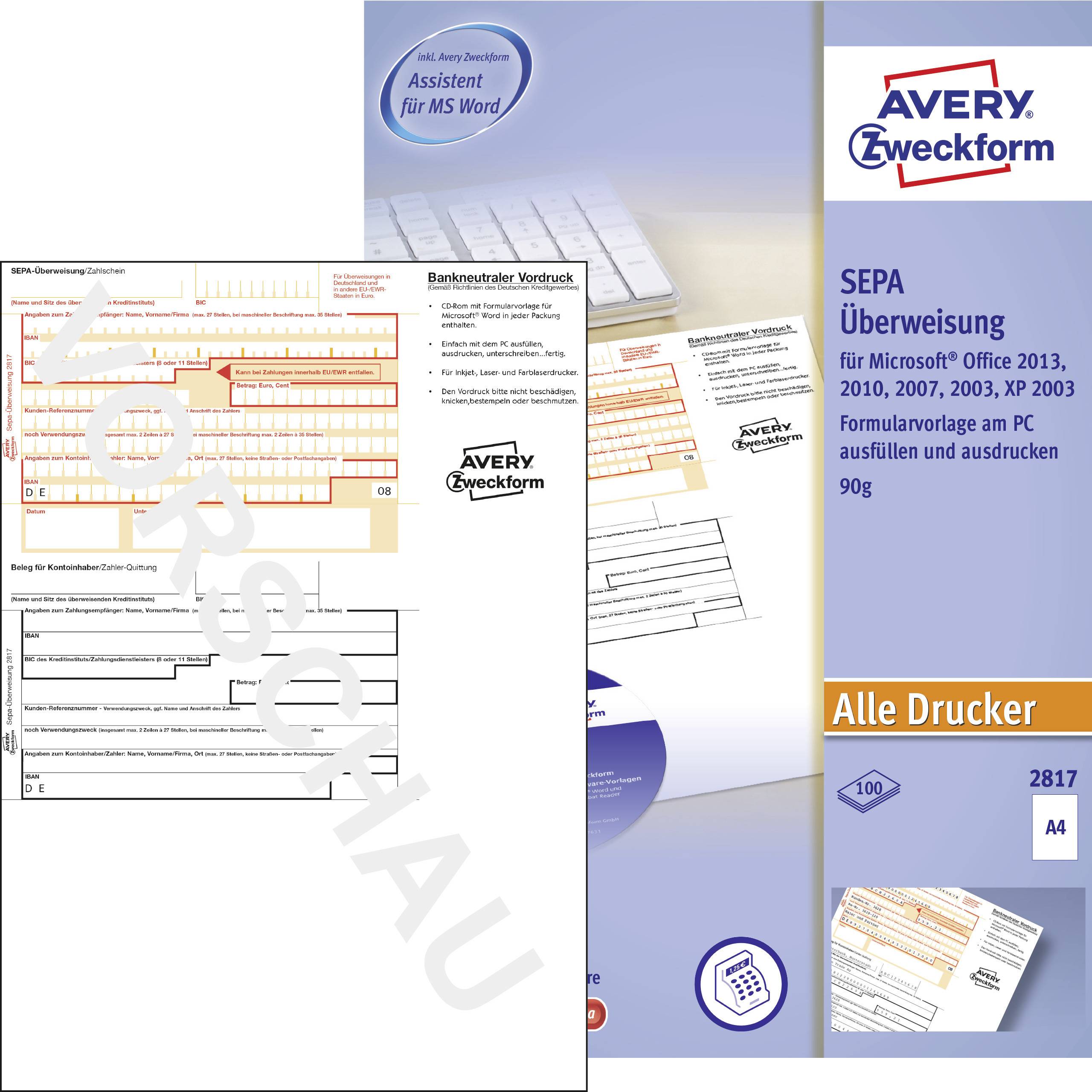 Avery-Zweckform Formularz przeniesienia SEPA-Überweisung DIN A4 Ilość arkuszy: 100 2817 - obrazek 1