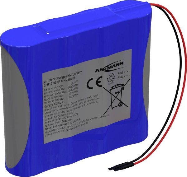 Pakiet akumulatorów Li-Ion Ansmann 4S1P Akkupack 4x 18650 Kabel Li-Ion 14.4V 2600mAh, Ilość ogniw: 4, 14.4 V, 2600 mAh