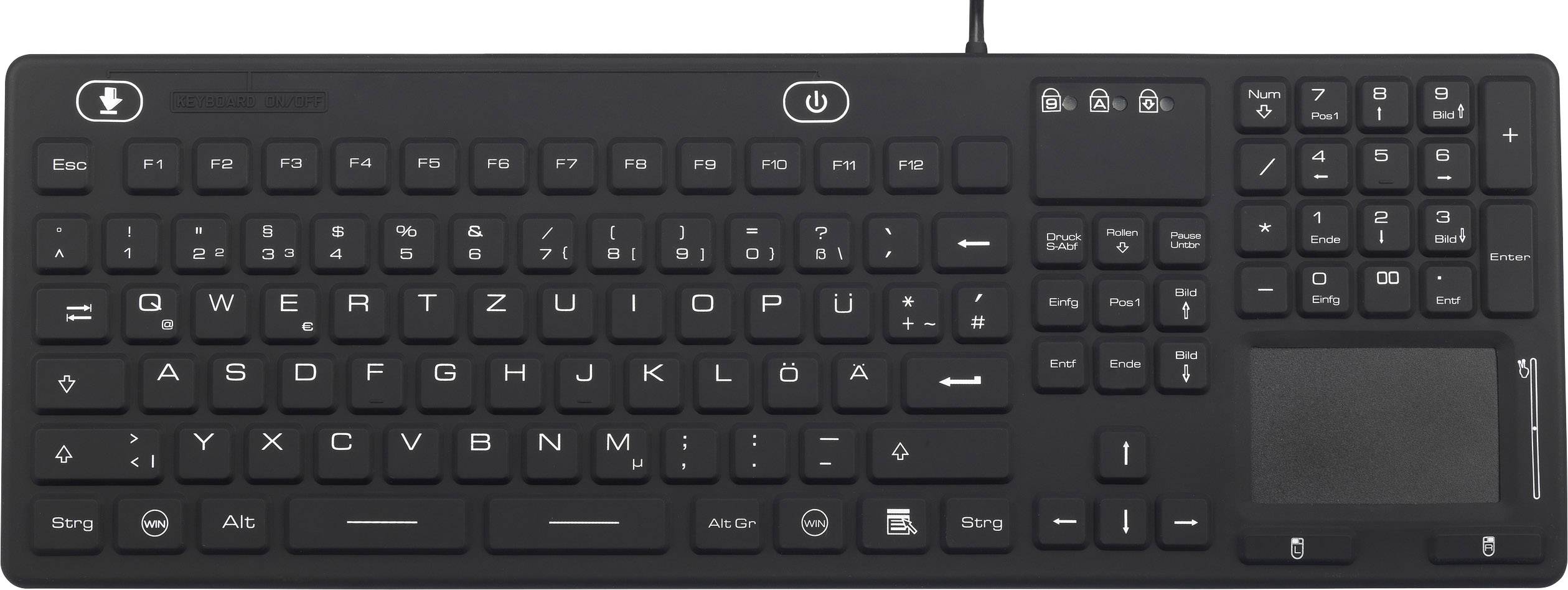 Klawiatura Renkforce iM-IKB110-BK czarny Wodoszczelne, Pyłoszczelne, Powierzchnia dotykowa - obrazek 1