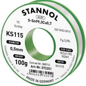 Cyna lutownicza bezołowiowa Stannol KS115 szpula Sn99,3Cu0,7 ROM1 100 g 0.5 mm Cyna lutownicza bezołowiowa Stannol KS115 szpula Sn99,3Cu0,7 ROM1 100 g 0.5 mm