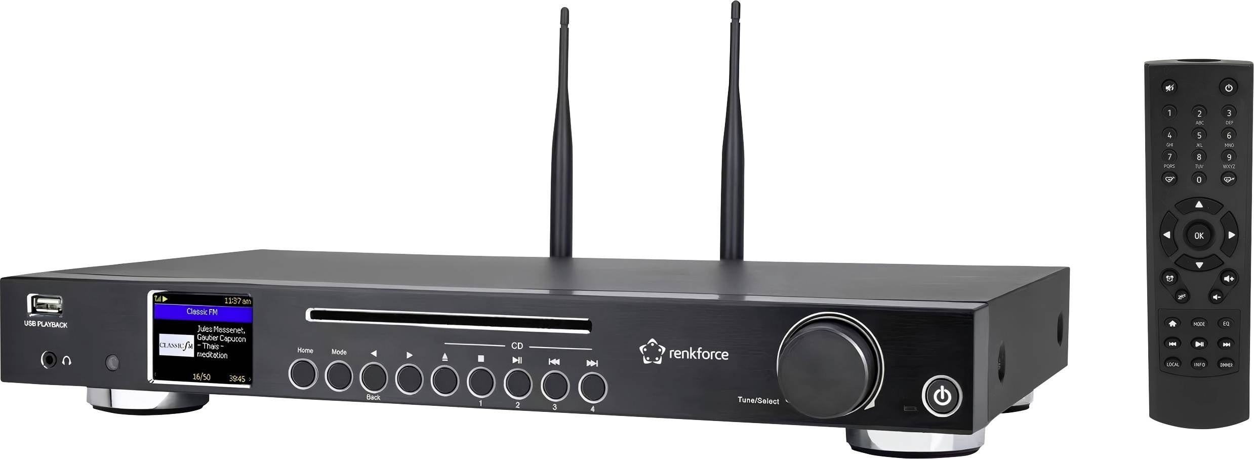 Radio internetowe z odtwarzaczem CD Renkforce RF-DAB-IR1702 DAB+, FM, Internet z pilotem czarny - obrazek 1