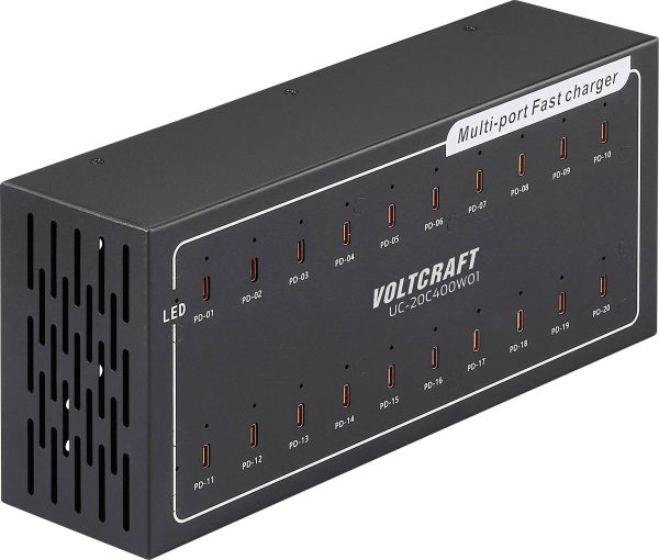 VOLTCRAFT UC-20C400W01 Stacja ładowania USB 400 W 20x USB-C® Power Delivery czarny dom USB Power Delivery (USB-PD)