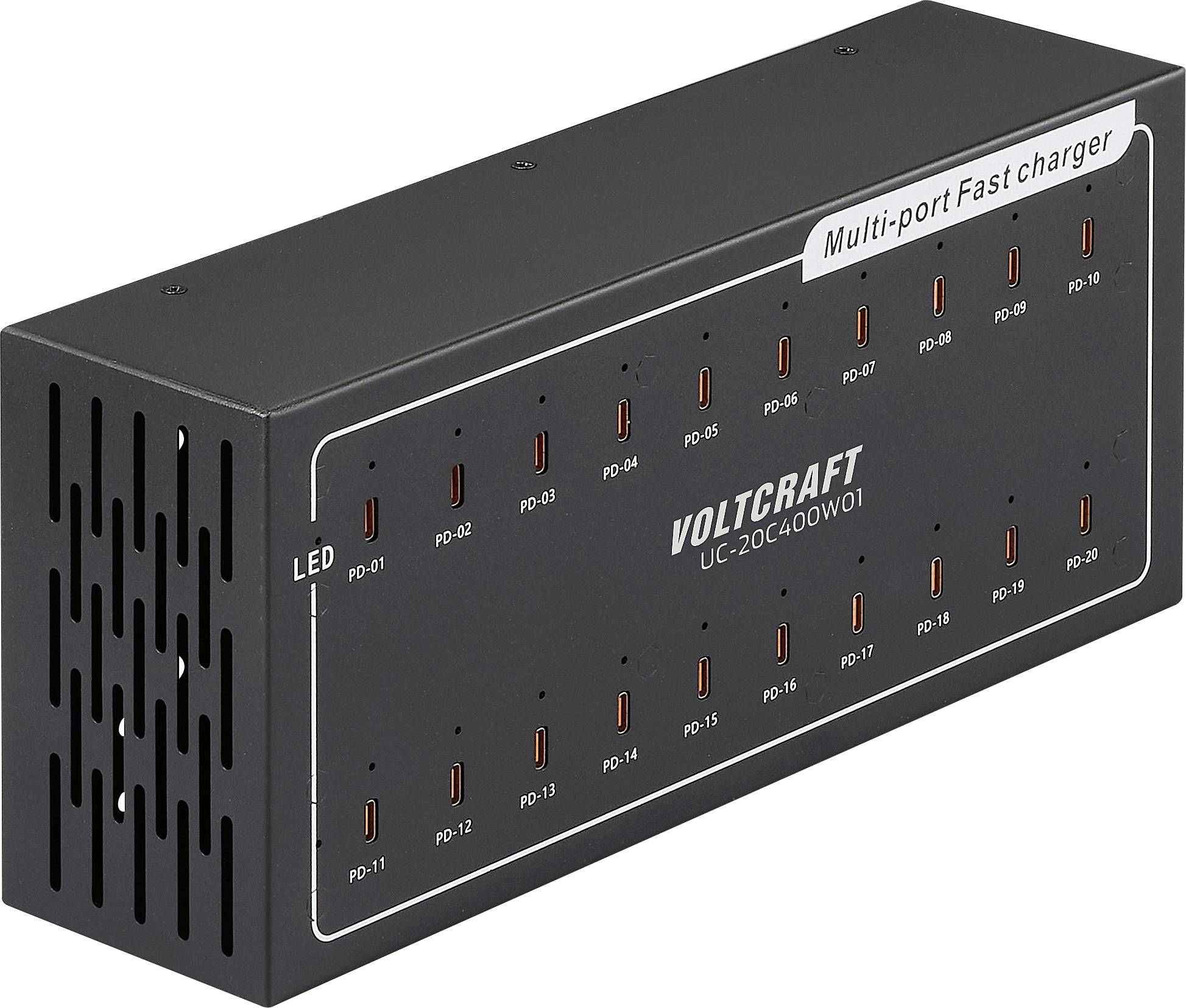 VOLTCRAFT UC-20C400W01 Stacja ładowania USB 400 W 20x USB-C® Power Delivery czarny dom USB Power Delivery (USB-PD) - obrazek 1