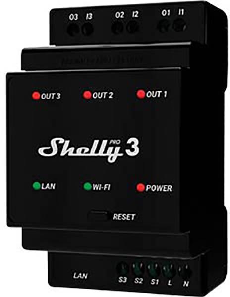 Shelly Shelly Pro 3 Przekaźnik na szynę DIN Wi-Fi, Bluetooth - obrazek 1