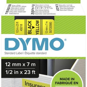 Taśma do nadruku D1 DYMO S0720580, 12 mm x 7 m, Kolor taśmy: żółty / Kolor nadruku: czarny Taśma do nadruku D1 DYMO S0720580, 12 mm x 7 m, Kolor taśmy: żółty / Kolor nadruku: czarny