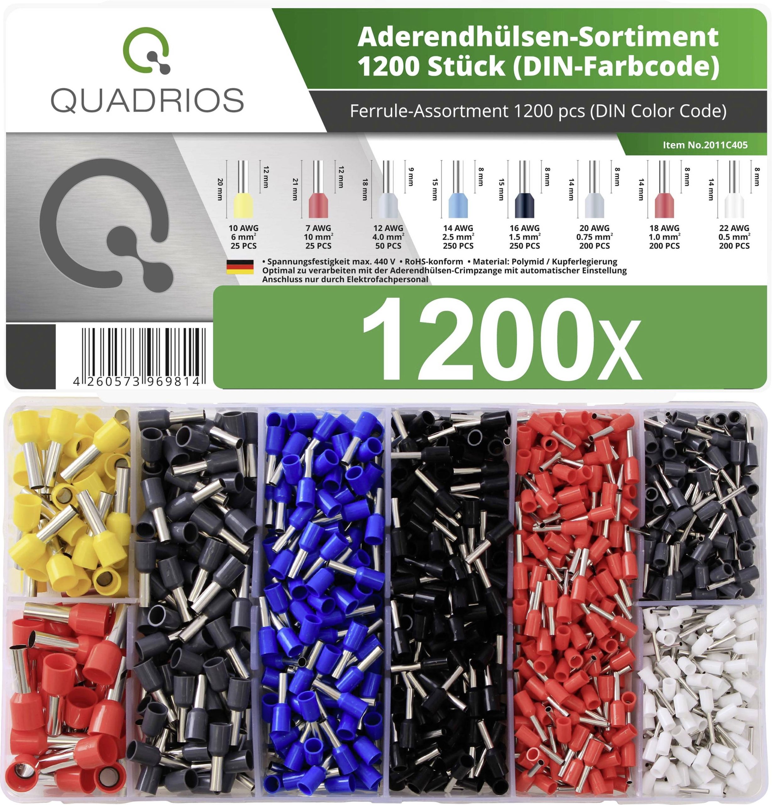 Quadrios 2011C405 Zestaw końcówek rurkowych z częściową izolacją wielobarwny 1200 szt. - obrazek 1