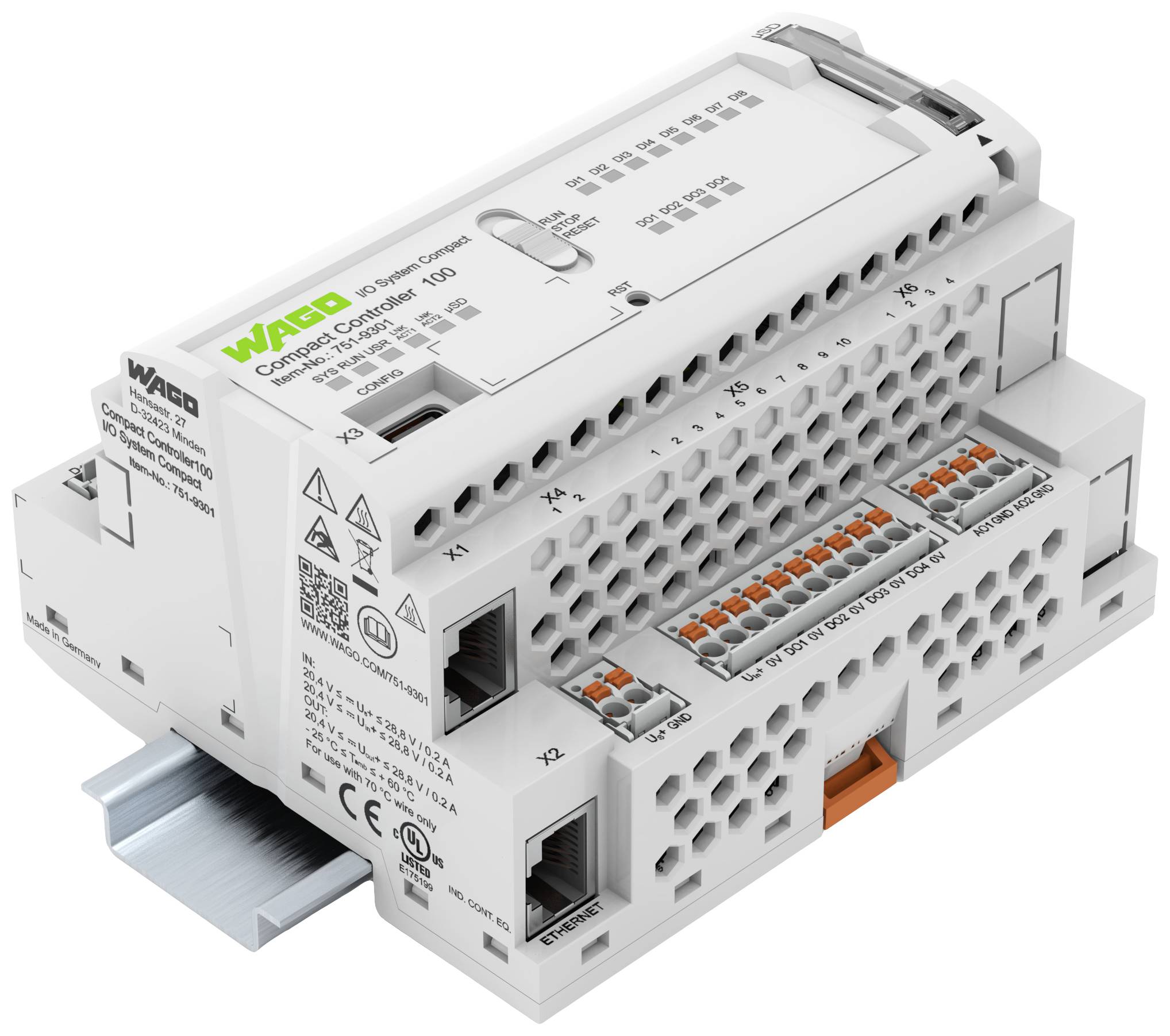 Moduł I/O WAGO Compact Controller 100 751-9301, 24 V/DC, ethernet, RS 485 - obrazek 1