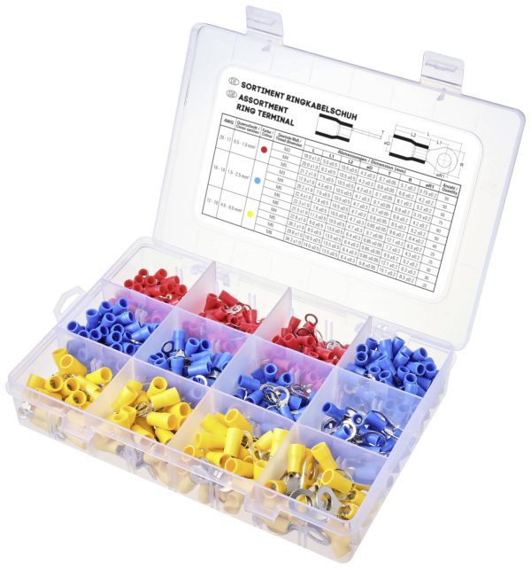 TRU COMPONENTS TC-11991832 Zestaw końcówek oczkowych z częściową izolacją 0.5 mm² 6 mm² czerwony, niebieski, żółty 505 s