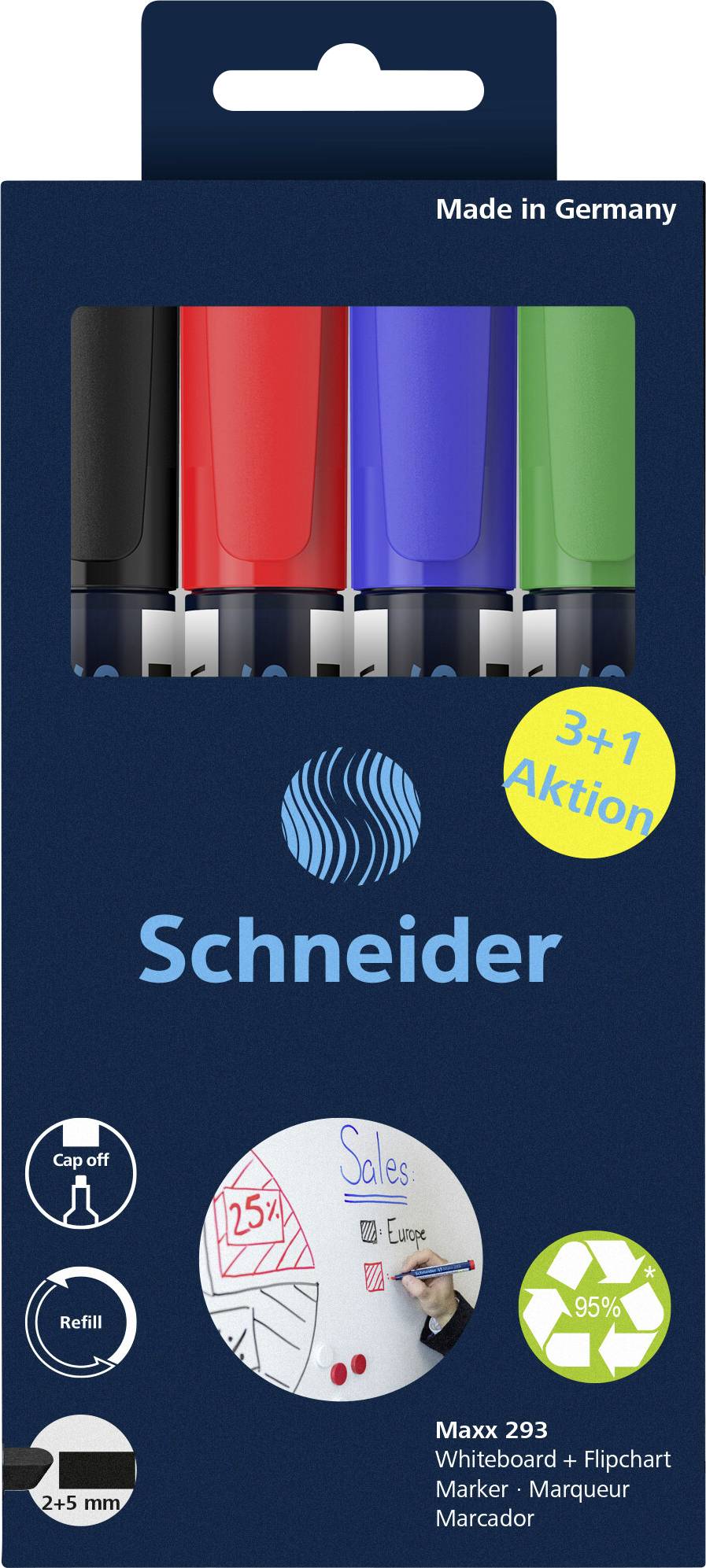Schneider Schreibgeräte Whiteboard-Marker Maxx 293 4er Set sortiert, 3+1 Aktion 129384 Marker do białej tablicy 4 szt. - obrazek 1