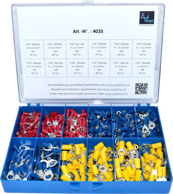 Vogt Verbindungstechnik 4035 Zestaw końcówek oczkowych 0.50 mm² 6 mm² czerwony, niebieski, żółty 505 szt.