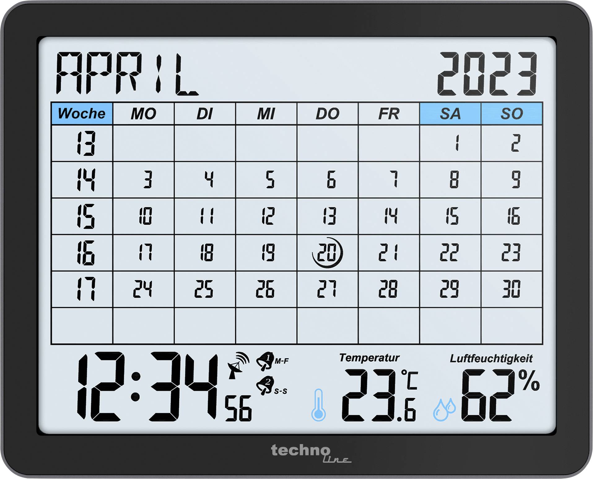 Techno Line WT2600 Sterowany radiowo kalendarz czarny Ilość alarmów 2 - obrazek 1
