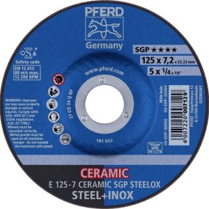 PFERD TOOLS 62212300 E 125-7 CERAMIC SGP STEELOX Tarcza tnąca wygięta Średnica 125 mm Średnica otworu 22.23 mm stal nier PFERD TOOLS 62212300 E 125-7 CERAMIC SGP STEELOX Tarcza tnąca wygięta Średnica 125 mm Średnica otworu 22.23 mm stal nier