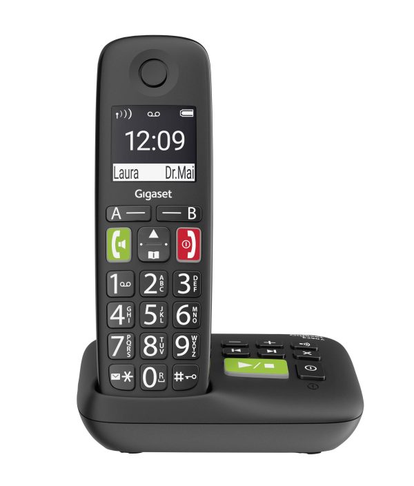 Gigaset E290A DECT/GAP Telefon bezprzewodowy analogowy do komaptybilnych aparatów słuchowych, Automatyczna sekretarka, Z