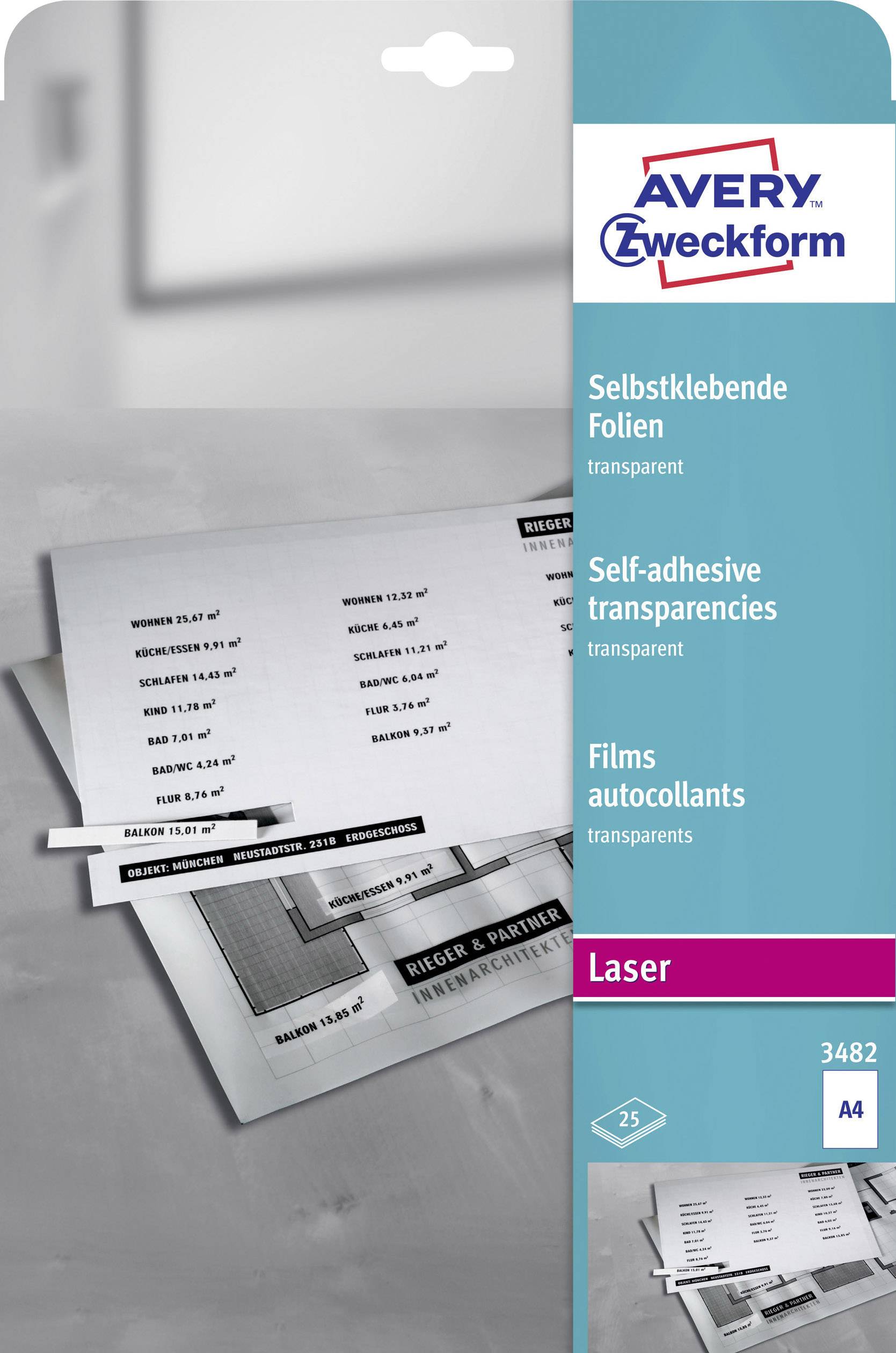 Folia samoprzylepna Avery-Zweckform 3482 3482 DIN A4 przeźroczysty 25 szt. - obrazek 1