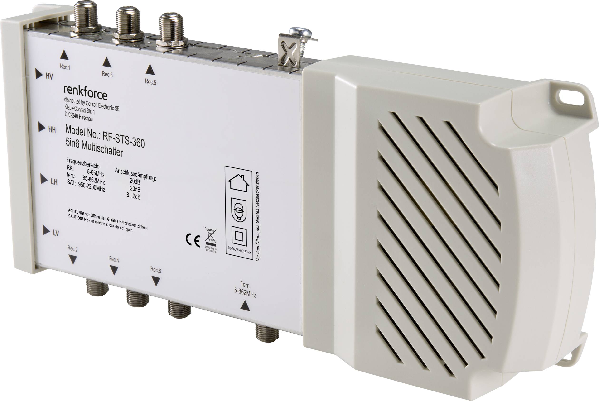 Multiprzełącznik SAT Renkforce RF-STS-360 Wejścia (multi-switch): 5 (4 sat/ 1 naziemne) Ilość uczestników: 6 Kompatybiln - obrazek 1