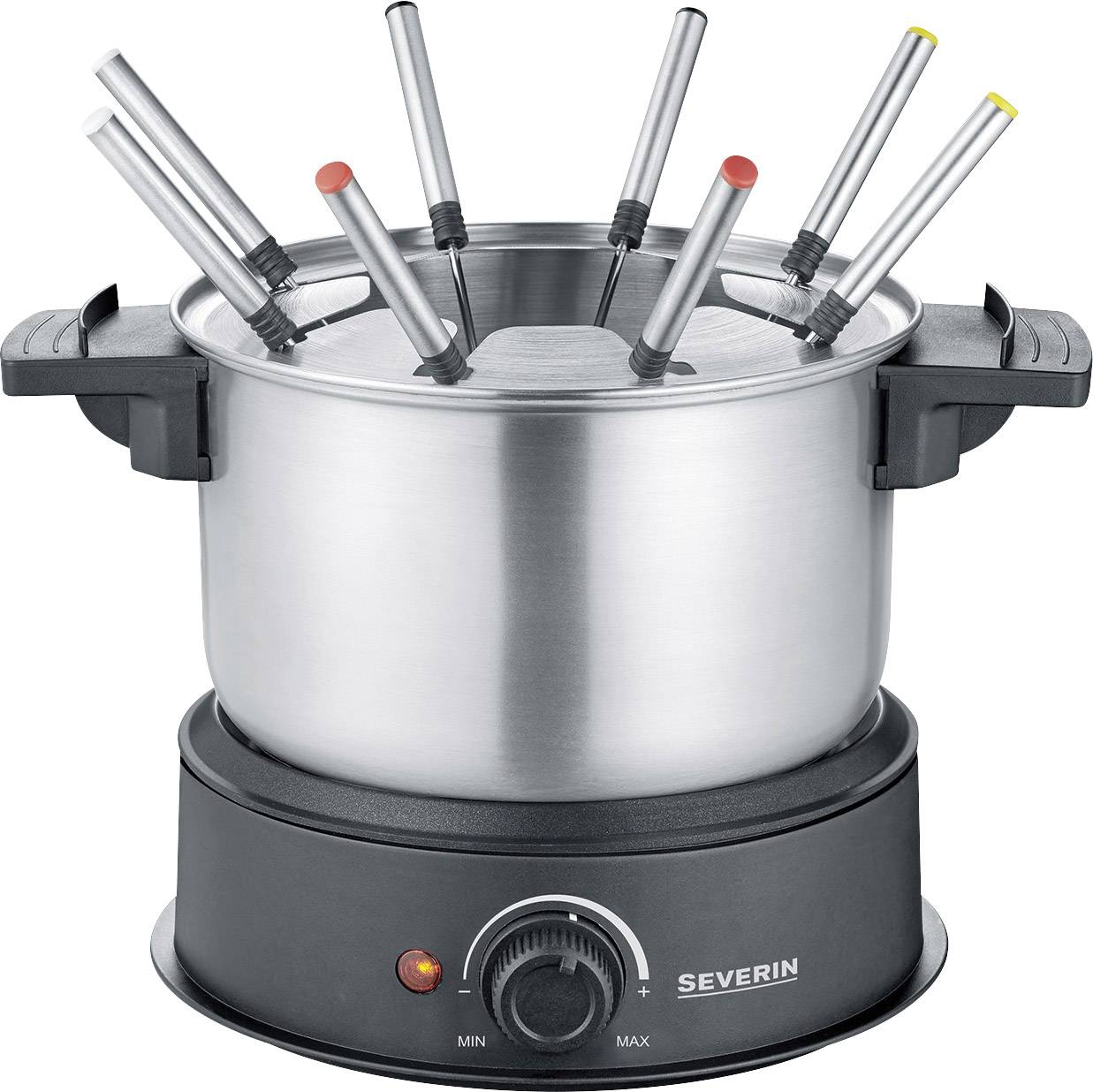 Fondue, Severin, 2470 1500 W 8 widelców do fondue, stali szlachetnej (szczotkowanej), czarny - obrazek 1