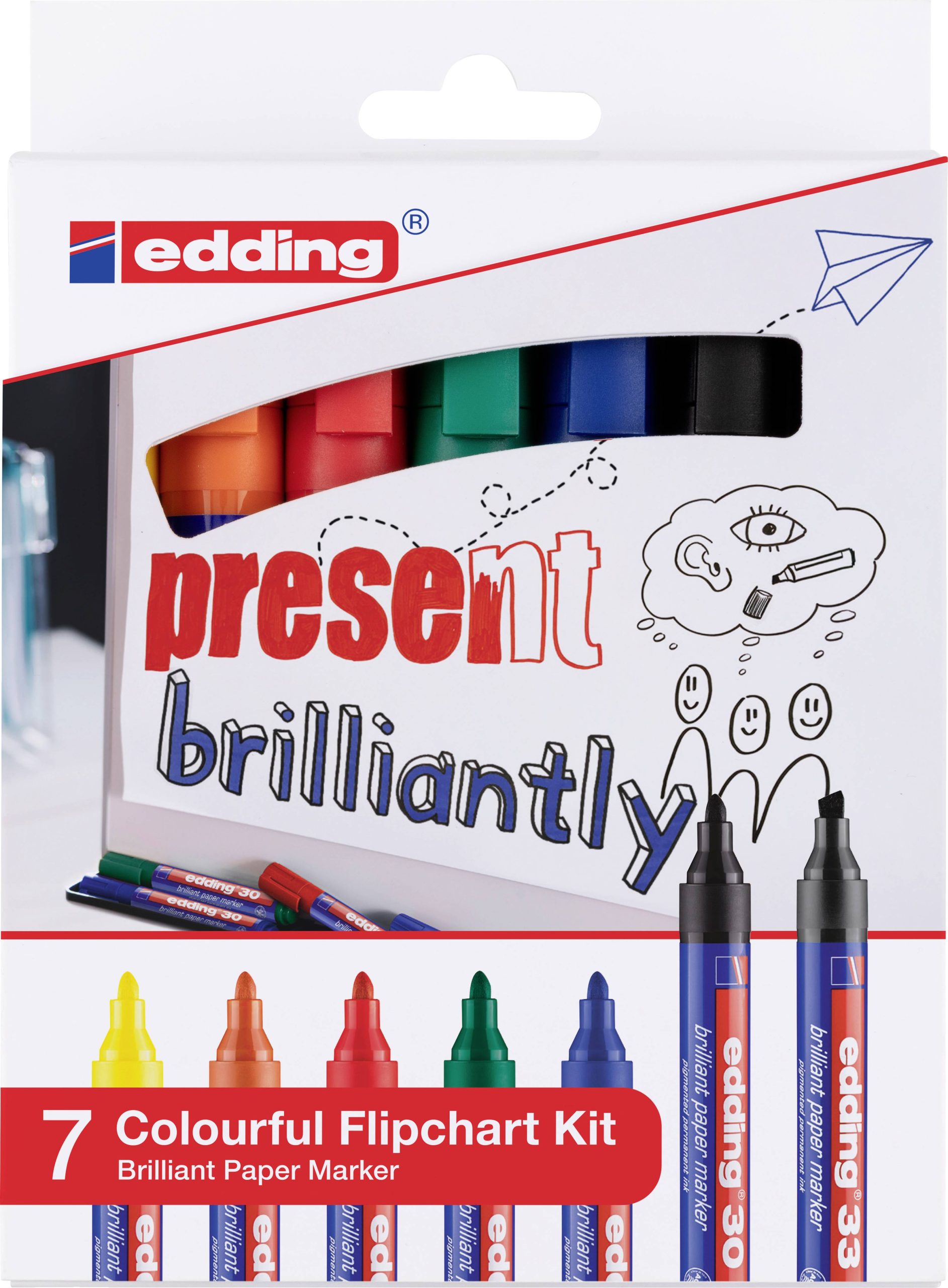 Marker do flipchartu Edding Colourful 4-3033-7 1.5 - 3 mm czarny, żółty, pomarańczowy, czerwony, zielony, niebieski 1 ze - obrazek 1