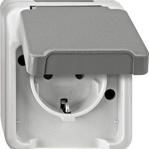Merten 1 x Osprzęt elektroinstalacyjny do pomieszczeń wilgotnych Komplet Gniazdo sieciowe z klapką AQUASTAR szary błyszc Merten 1 x Osprzęt elektroinstalacyjny do pomieszczeń wilgotnych Komplet Gniazdo sieciowe z klapką AQUASTAR szary błyszc