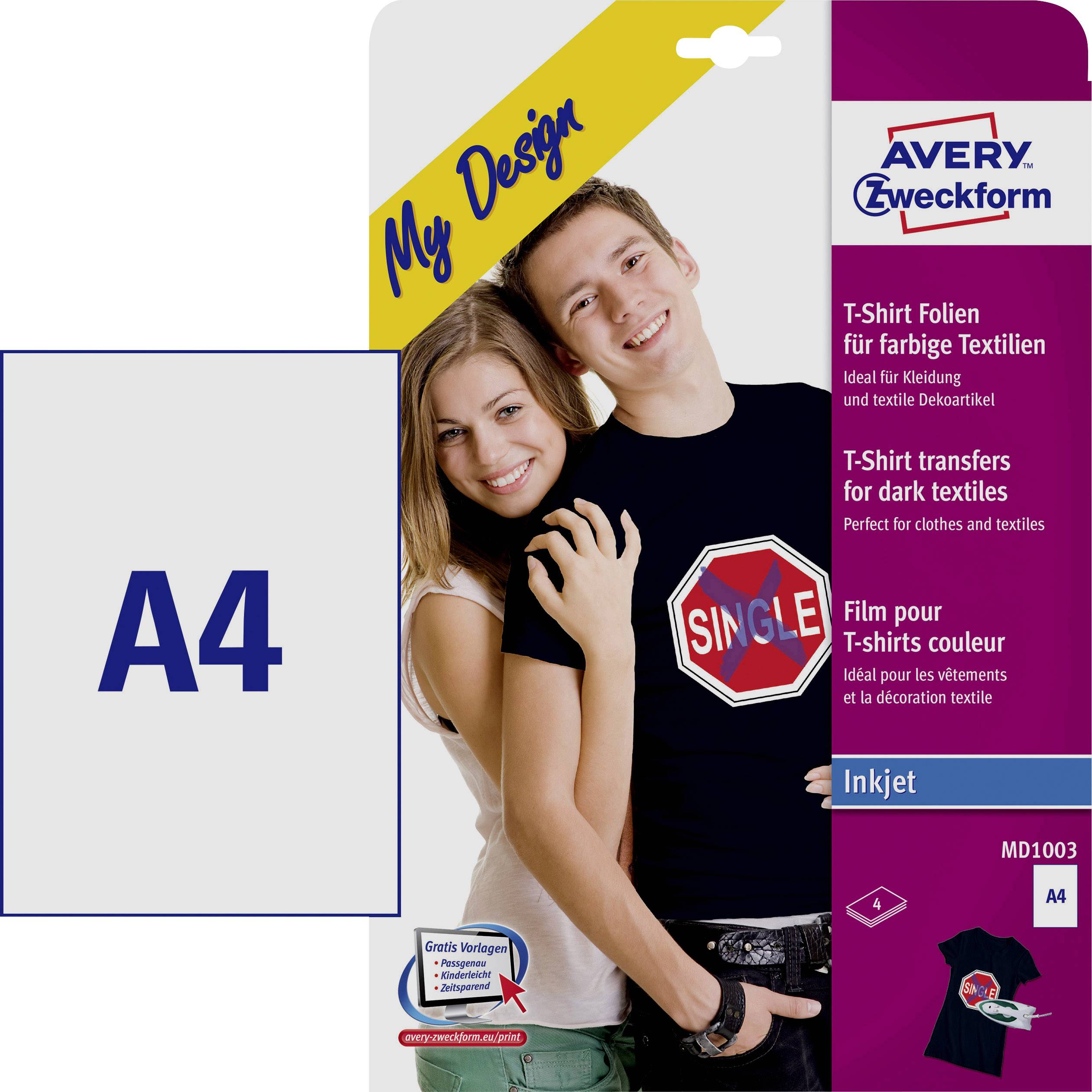 Folia do drukarek atramentowych, do tekstu Avery-Zweckform My Design T-Shirt MD1003, 4 ark. - obrazek 1
