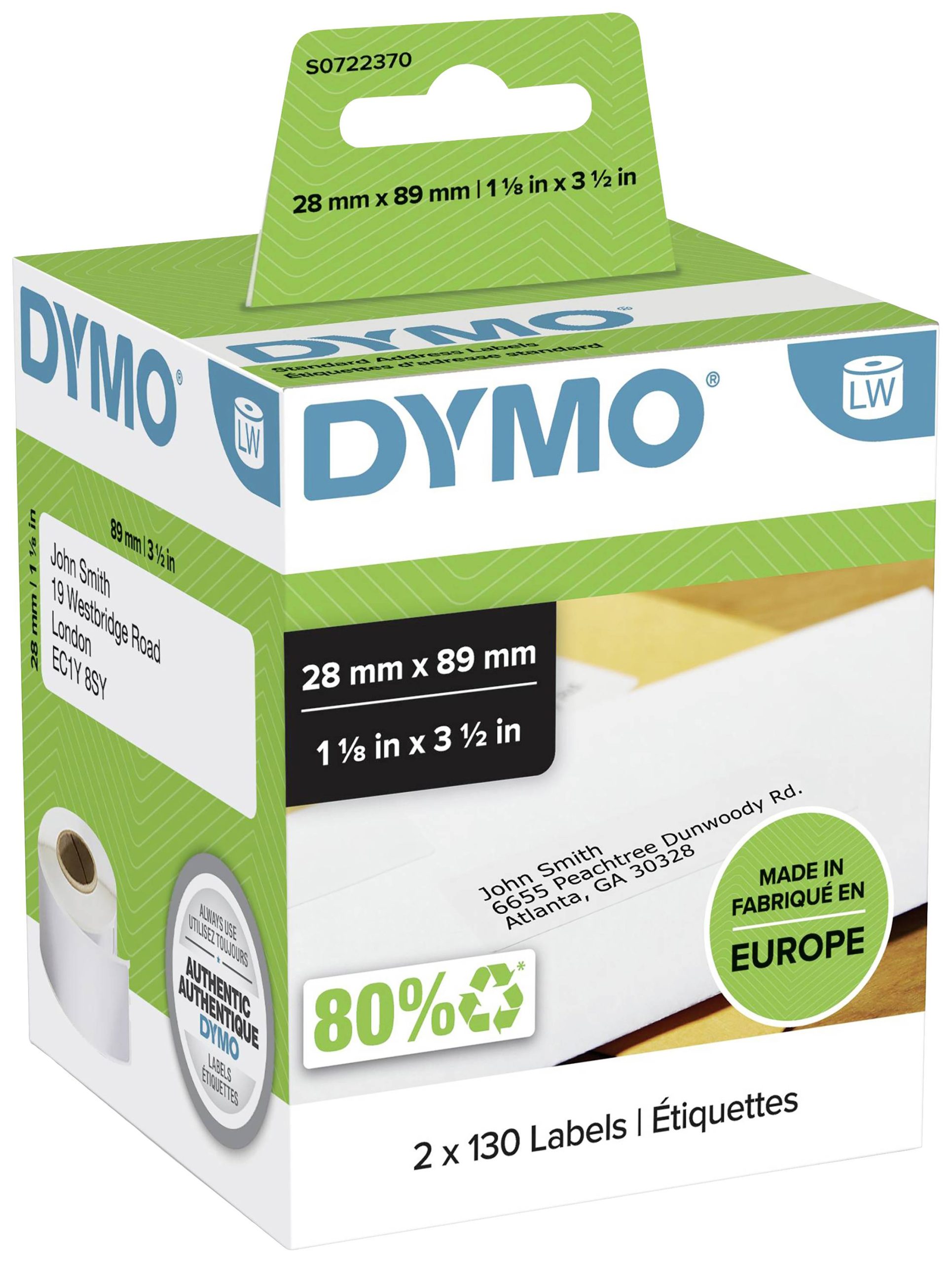 Etykiety do drukarek etykiet DYMO S0722370, 89 x 28 mm, Etykieta adresowa, biały - obrazek 1