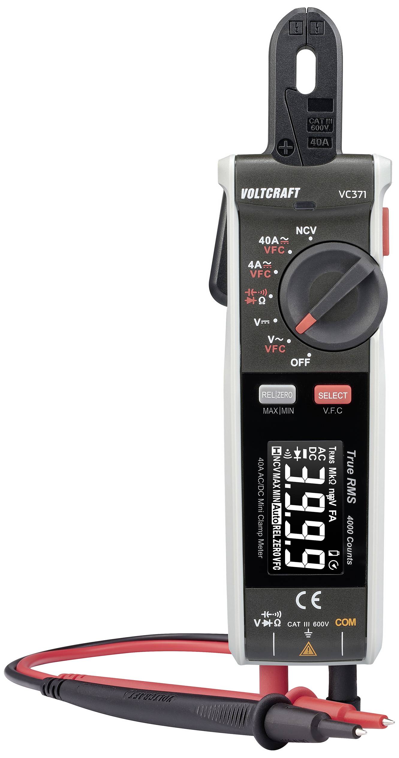 VOLTCRAFT VC-371 Miernik cęgowy cyfrowy CAT III 600 V Wyświetlane liczby: 4000 - obrazek 1