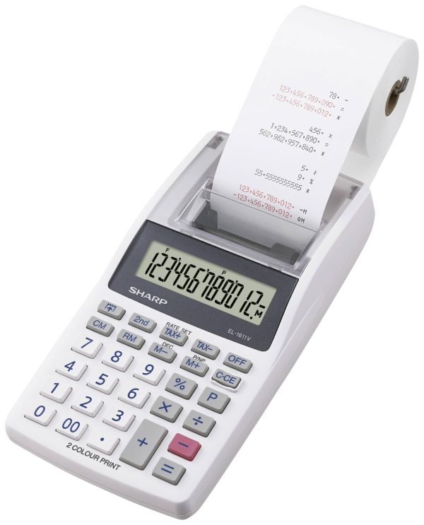 Sharp EL-1611 V Kalkulator stacjonarny drukujący biały Wyświetlacz: 12 bateryjne, z sieci elektrycznej (S x W x G) 99 x