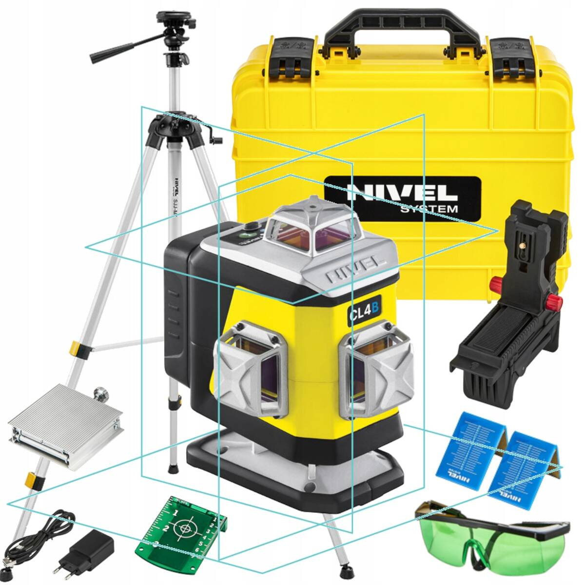 Laser krzyżowy budowlany 4-płaszczyznowy niebieski Nivel System CL4R statyw - obrazek 1