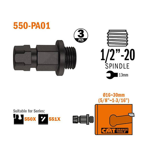 Adaptor 1/2″ do otwornic do 30 mm CMT 550-PA01