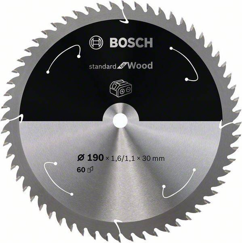 Ostrze do piły tarczowej bezprzewodowej Standard for Wood 190 x 1,6 / 1,1 x 30 T60 Bosch 2608837711 - obrazek 1
