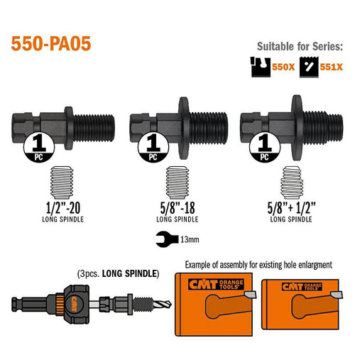 Zestaw adaptorów do otwornic CMT 550-PA05 - obrazek 1