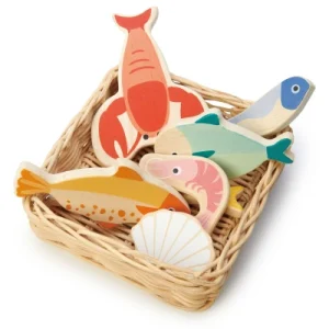 Wiklinowy koszyk z rybami i owocami morza, Tender Leaf Toys Wiklinowy koszyk z rybami i owocami morza, Tender Leaf Toys
